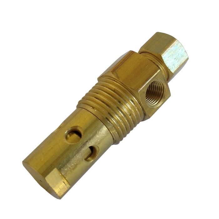 Válvula de Retenção 1/2" NPT x Tubo 3/8", c/ Pistão em Latão e Vedação Nitrílica/NBR p/ Compressor a Pistão.