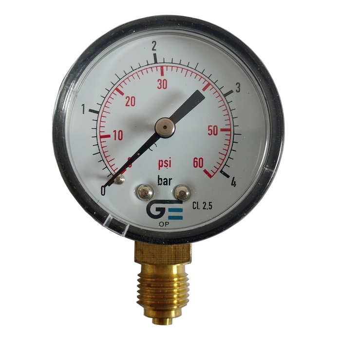 Manômetro Vertical 60 PSI / 4 Bar Com Rosca 1/4" BSP, Caixa Em ABS/Seco Ø 53 mm 
