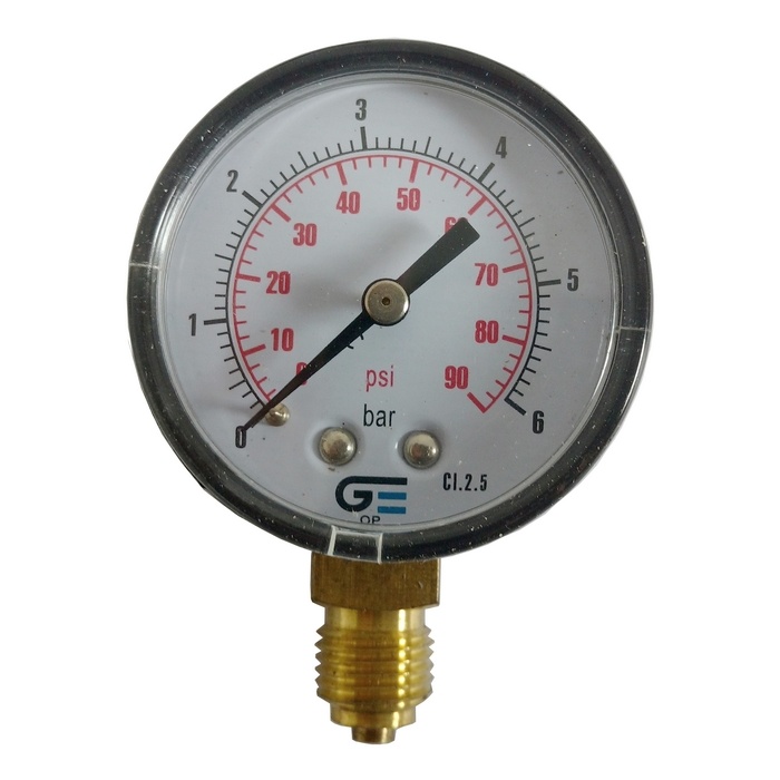 Manômetro Vertical 90 PSI / 6 bar Com Rosca 1/4" BSP, Caixa Em ABS/Seco Ø 53 mm 