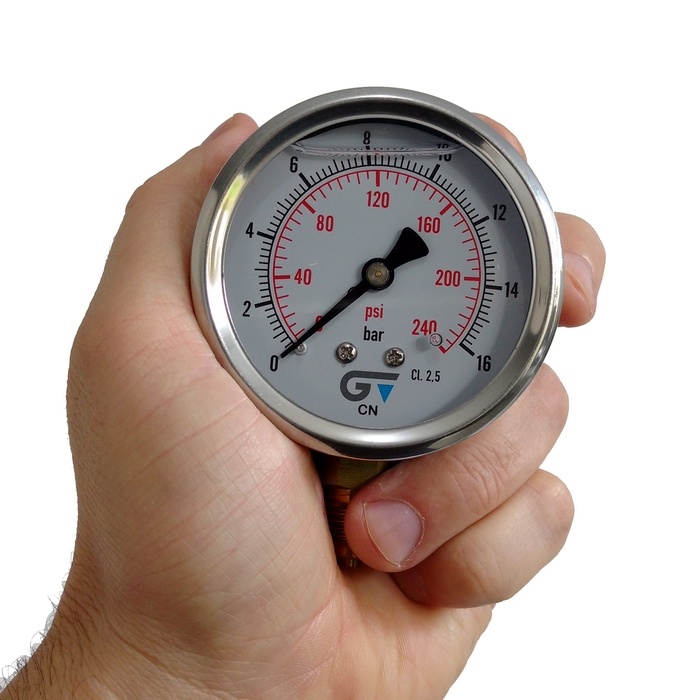 Manômetro vertical 240 psi / 16 bar com rosca 1/4