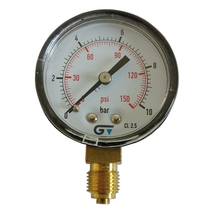 Manômetro Vertical 150 PSI / 10 Bar Com Rosca 1/4" BSP, Caixa em ABS/Seco Ø 53 mm