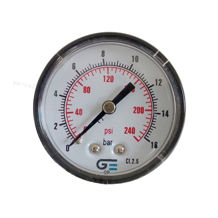 Manômetro Horizontal 240 PSI/ 16 Bar Com Rosca 1/4" BSP, Caixa Em ABS/Seco Ø 53 mm 