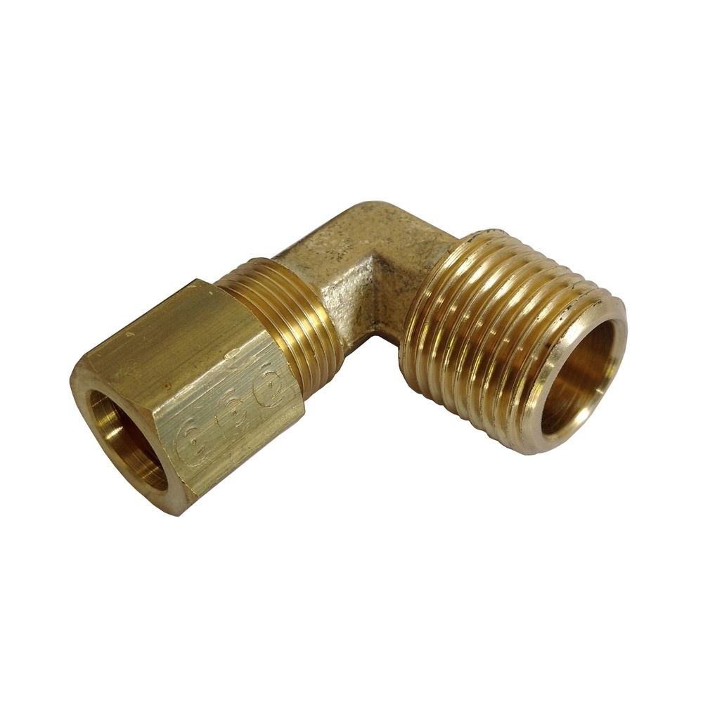 Cotovelo União Tubo 3/8" x Macho 1/4" NPT - Latão c/ Porca de Aço