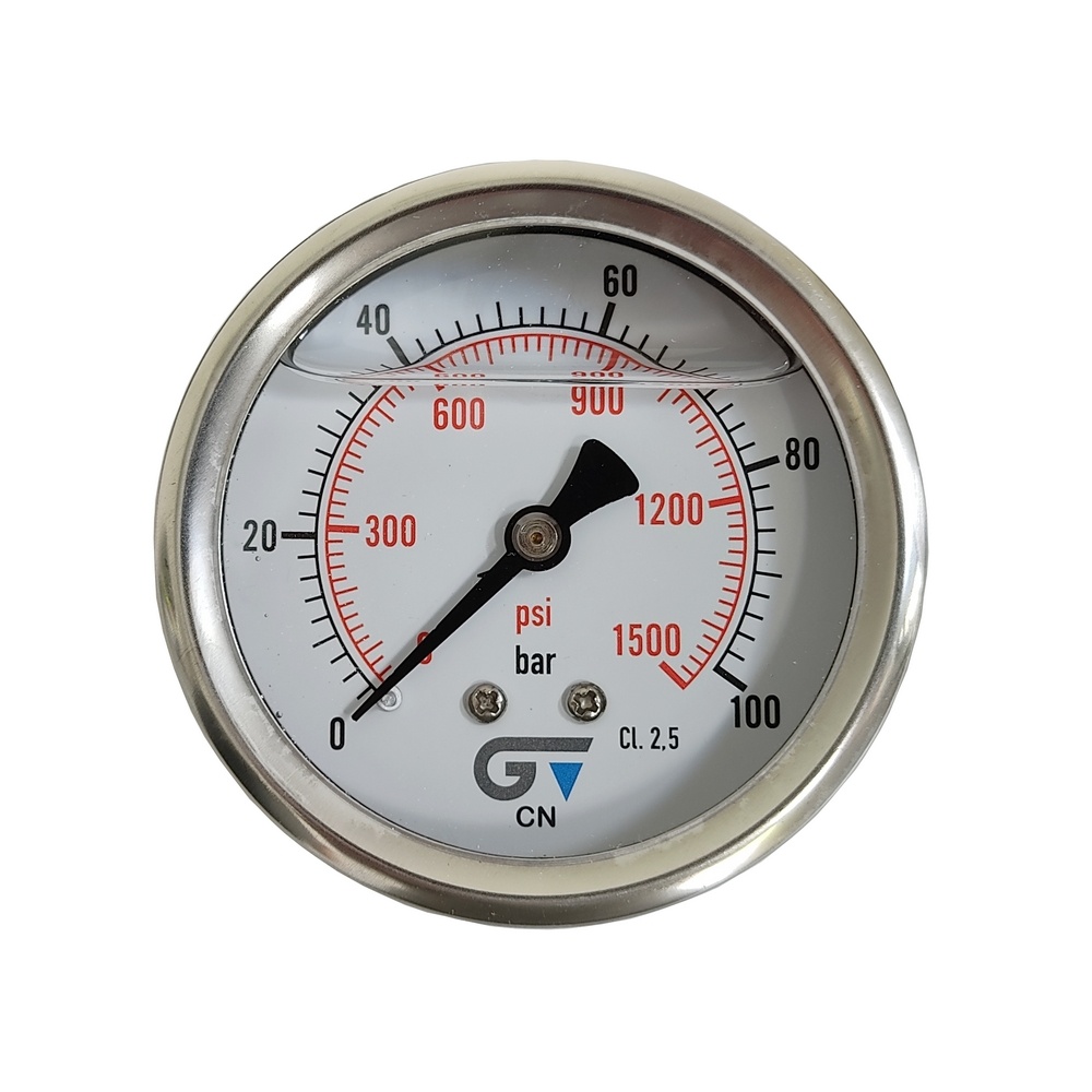 Manômetro Horizontal 1500 Psi / 100 Bar Com Rosca 1/4" BSP, Caixa Em Inox/Glicerina Ø 63 mm 