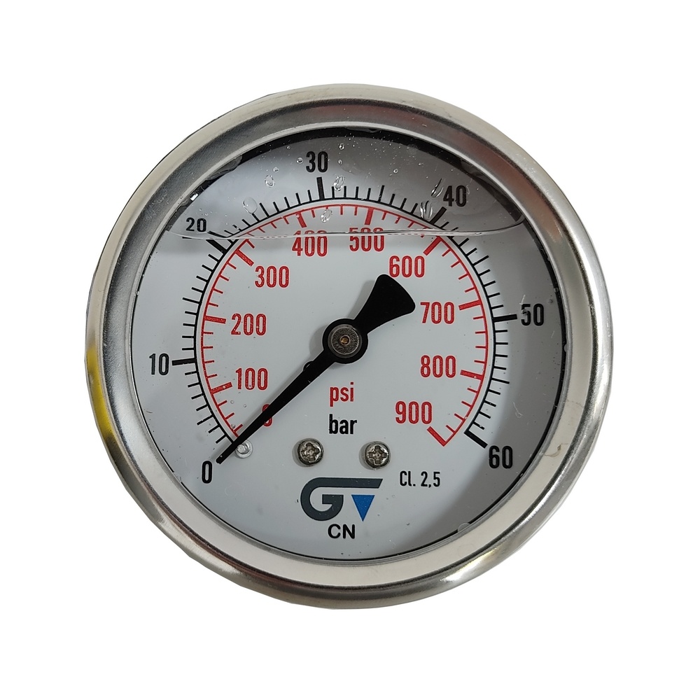 Manômetro Horizontal 900 Psi / 60 Bar Com Rosca 1/4" BSP, Caixa Em Inox/Glicerina Ø 63 mm 