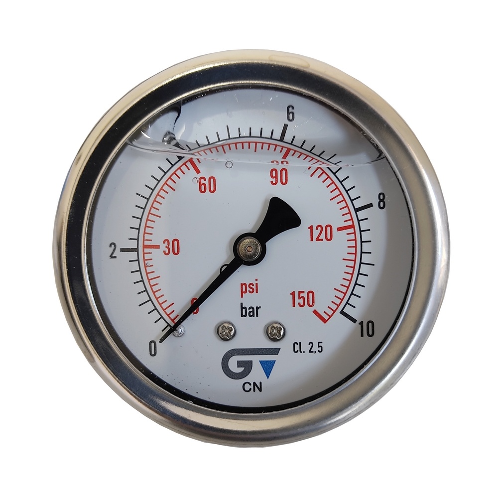 Manômetro Horizontal 150 Psi / 10 Bar Com Rosca 1/4" BSP, Caixa Em Inox/Glicerina Ø 63 mm 