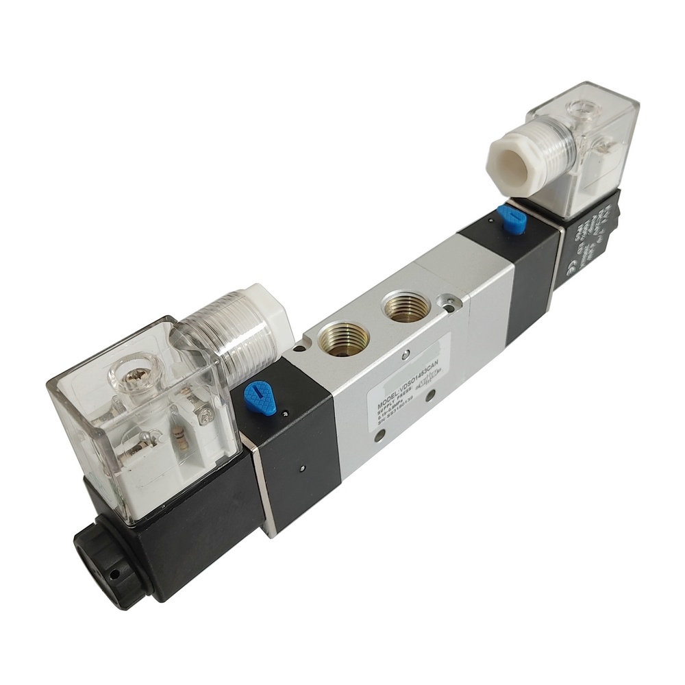 Válvula Duplo Solenóide 1/4" 5/3" Vias 24 VCC - Centro Aberto Negativo