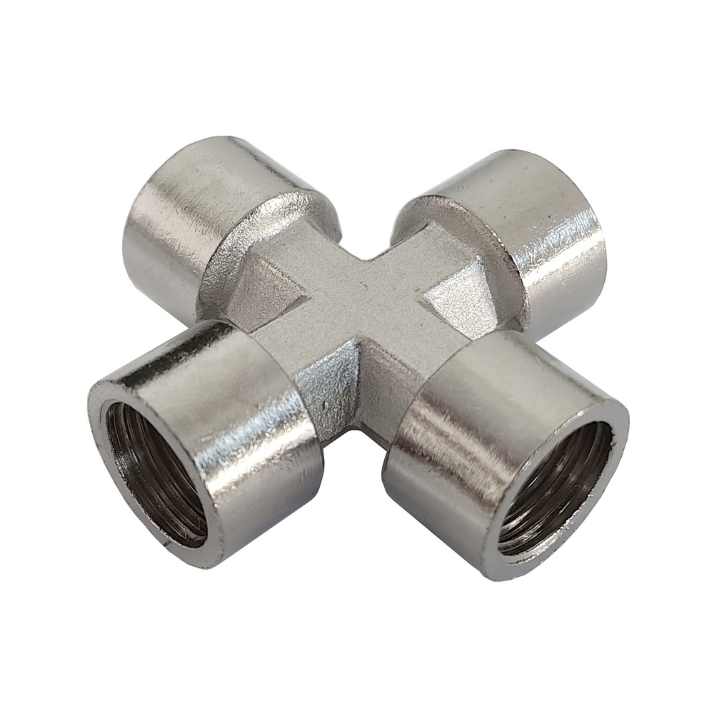 Cruzeta Rosca Fêmea 1/2" BSP Em Latão Niquelado