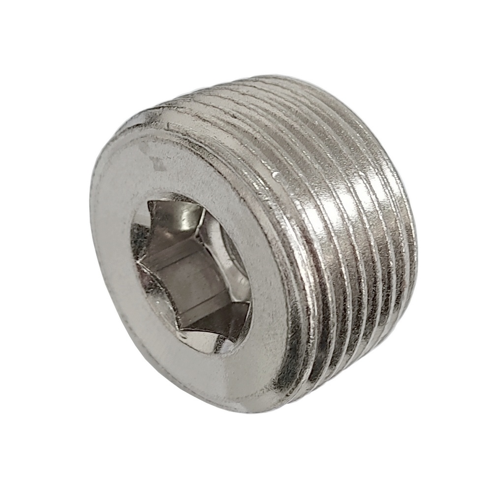 Bujão 3/8" BSPT C/ Sextavado Interno Em Latão Niquelado.