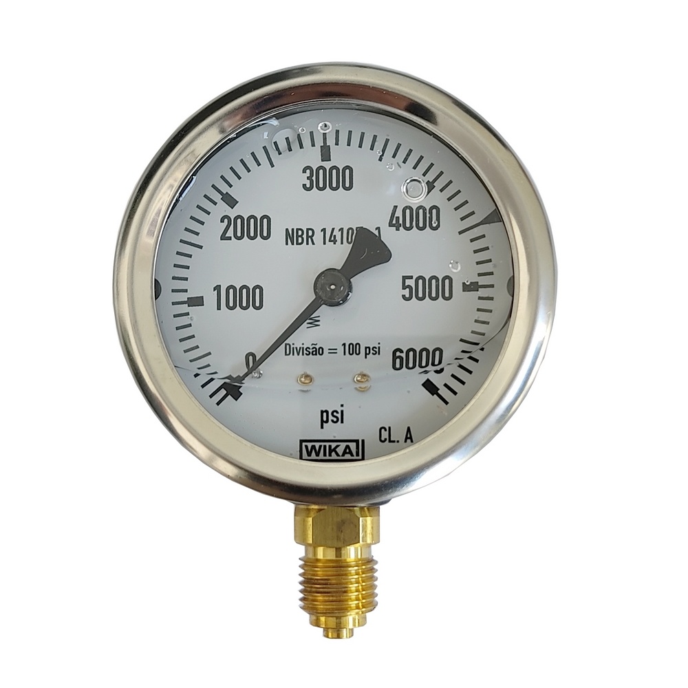 Manômetro Vertical 6000 PSI Com Rosca 1/4" BSP, Caixa Em Inox/Glicerina Ø 63 mm 