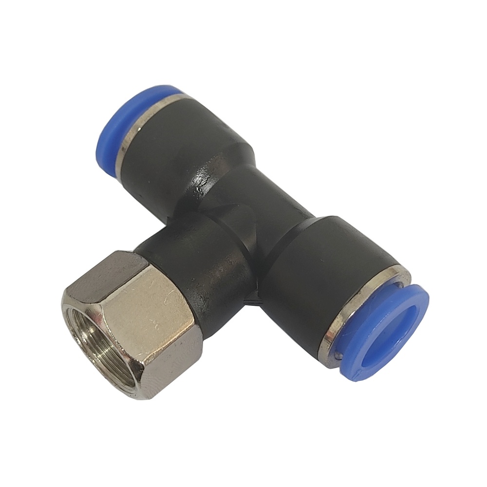 Tee Fêmea Central Tubo 6 x 1/8" BSP - PTF-G (Conexão Pneumática Instantânea)