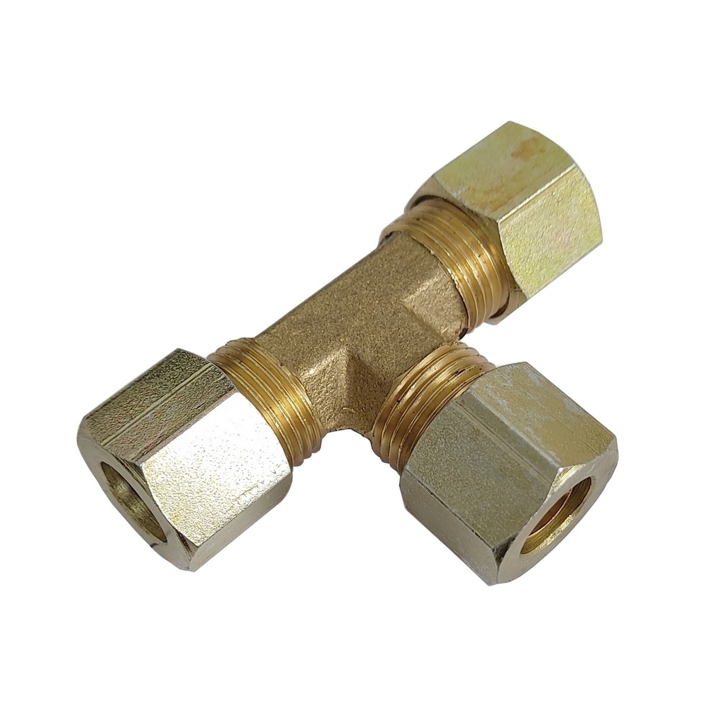 Tee União Tubo 8 mm - Latão c/ Porca em Aço 