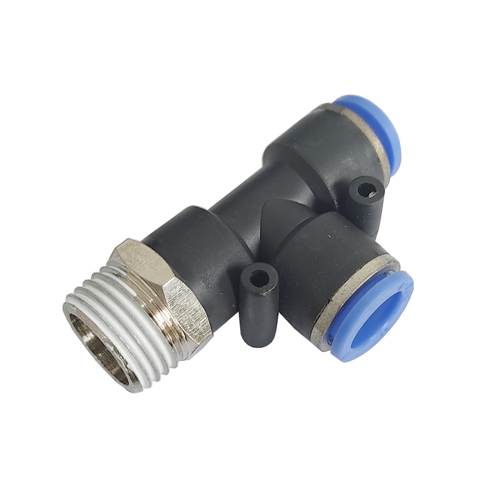 Tee Macho Lateral Tubo 1/8" mm x Rosca Macho 1/8" NPT - PST (Conexão Pneumática Instantânea)