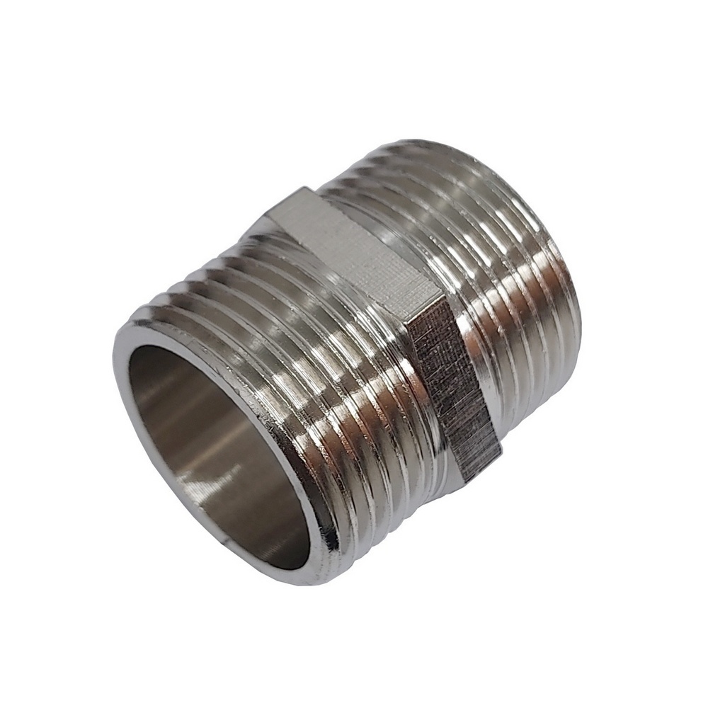 Niple Reto 3/8" BSPT Em Latão Niquelado