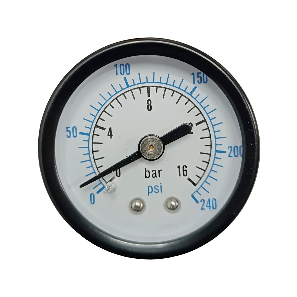 Manômetro Horizontal 240 PSI / 16 Bar com Rosca 1/8" BSP, Caixa Metálica Ø 40 mm 