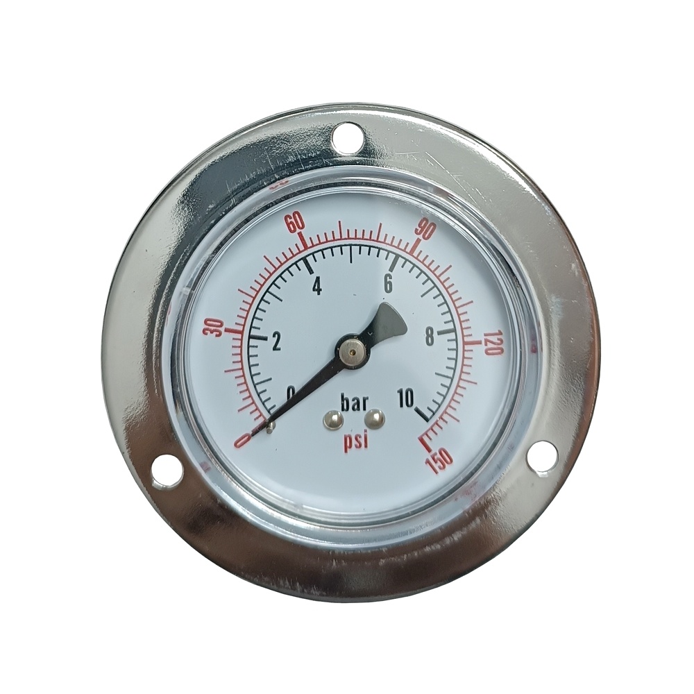 Manômetro Horizontal p/ Painel 150 PSI C/ Rosca 1/4" BSPT e Caixa Metálica Ø 63 mm 