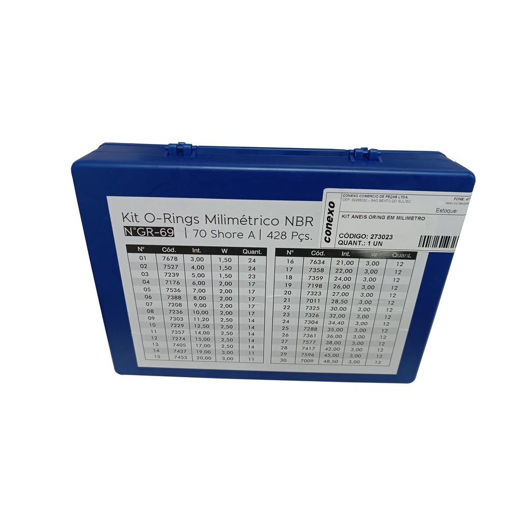 Kit Anéis Oring em Milímetro - Dureza 70 Shore - NBR (Borracha Nitrílica)