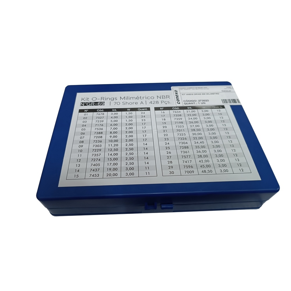 Kit Anéis Oring em Milímetro - Dureza 70 Shore - NBR (Borracha Nitrílica)