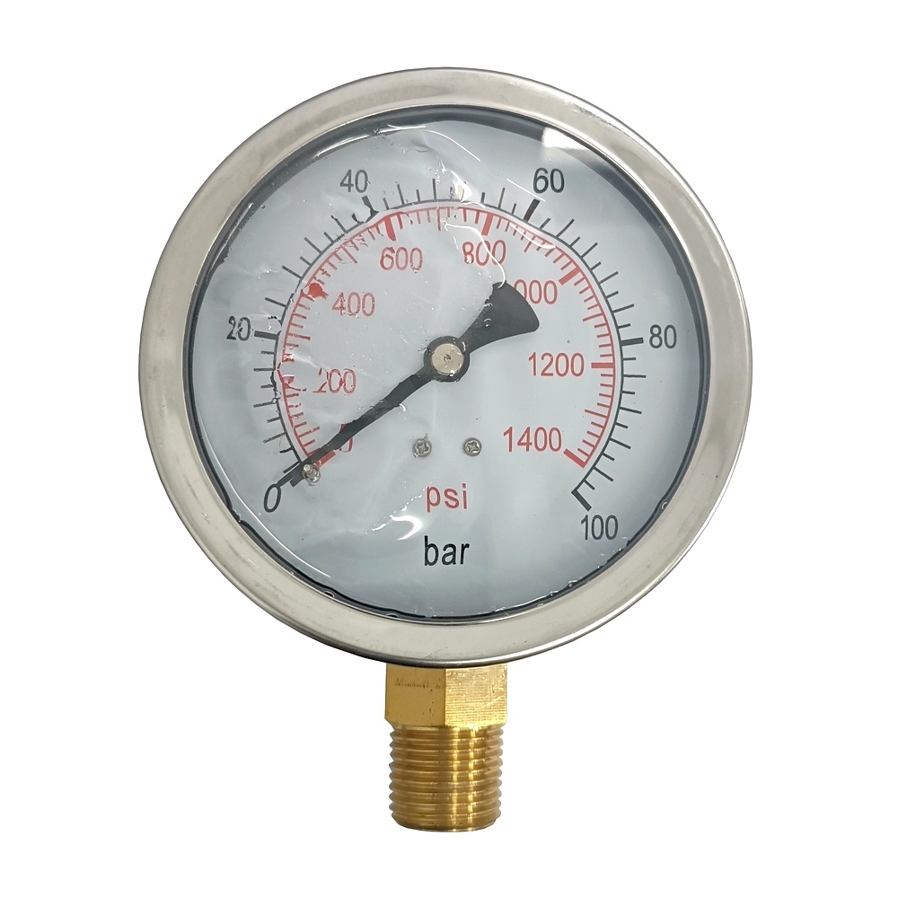 Manômetro Vertical 1400 PSI / 100 Bar c/ Rosca 1/2" NPT, Caixa em Inox/Glicerina Ø 100 mm 