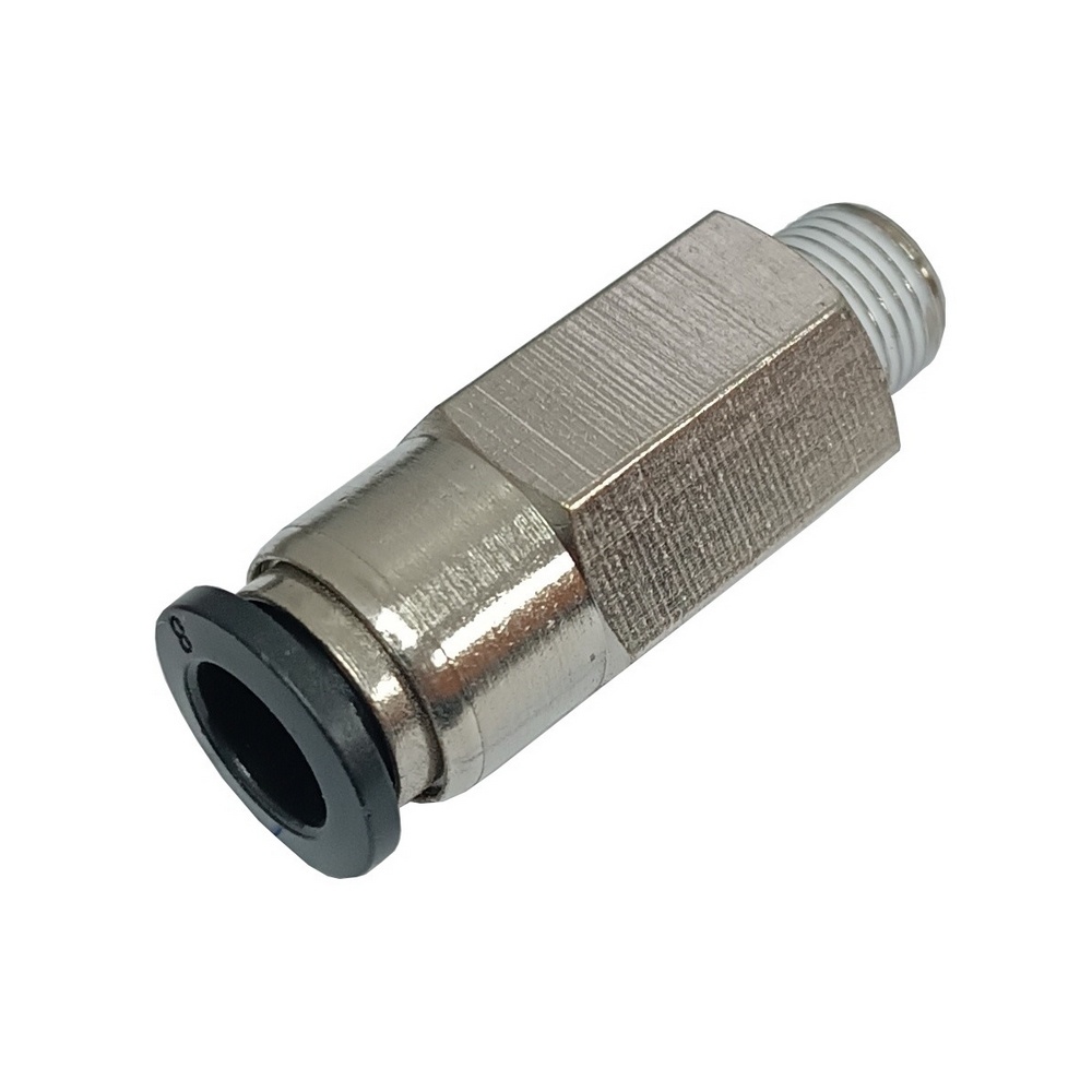 Conector Reto c/ Retenção Tubo 6 x Rosca Macho 1/4" BSPT - (Conexão Pneumática c/ Retenção)