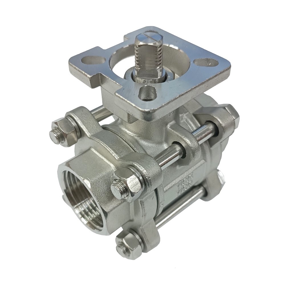 Válvula de Esfera Tripartida 3/4" BSP p/ Atuador, Quadrado 9 mm, F03/F05 - Inox 304