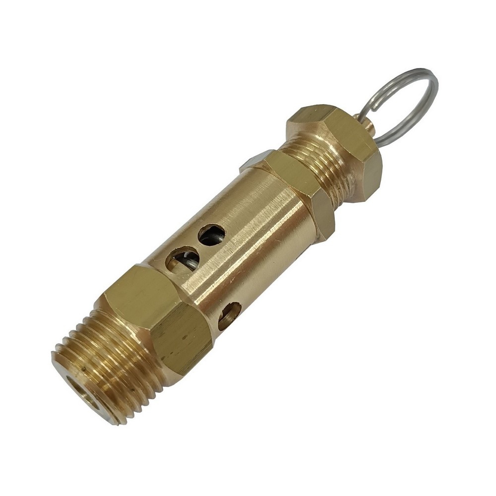 Válvula de Segurança / Alívio 200 Psi/Libras (12 Bar), Rosca 1/2" BSPT em Latão c/ Argola e Vedação em Viton Utilizada em Reservatórios de Compressores de Ar