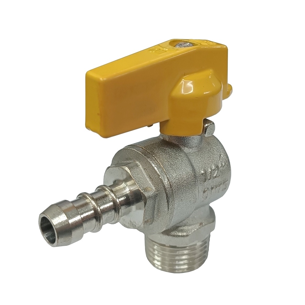 Válvula de Esfera Angular Mangueira 3/8" x Rosca Macho 1/2" BSP Monobloco PN25 (p/ Gás PN20)