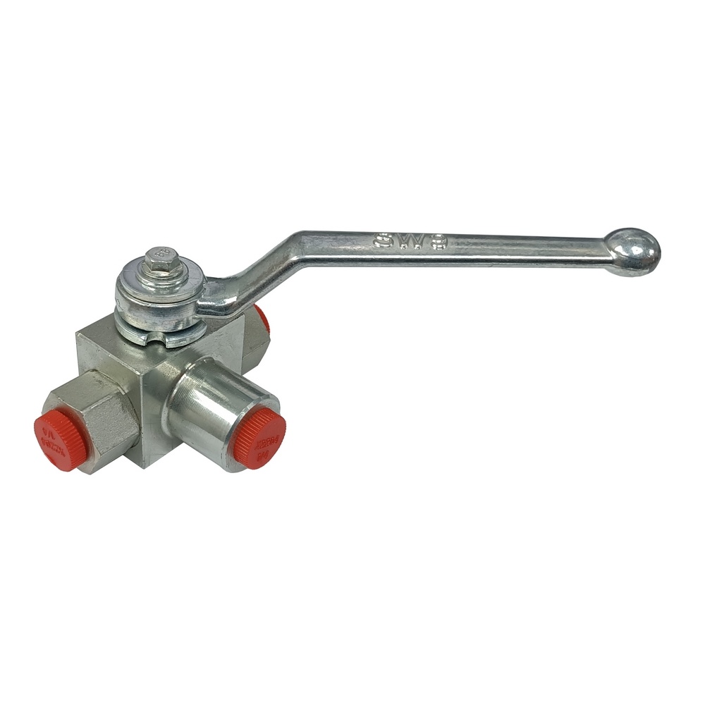 Válvula de Esfera Hidráulica 3 Vias 1/4" BSP p/ 500 Bar - Aço Carbono