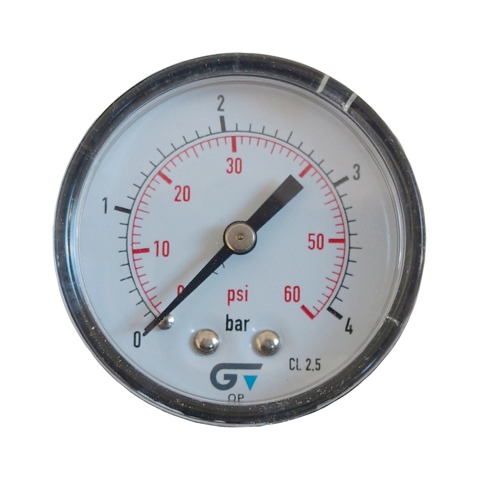 Manômetro Horizontal 60 PSI / 4 Bar Com Rosca 1/4" BSP, Caixa Em ABS/Seco Ø 53 mm 